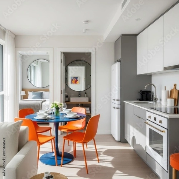 Obraz Modern Studio Apartment with Dining and Kitchen Area