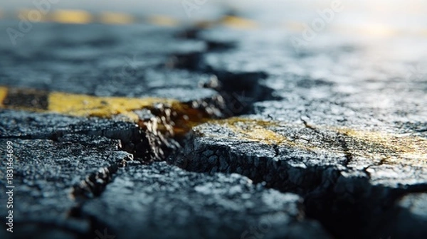 Fototapeta Damaged road surface