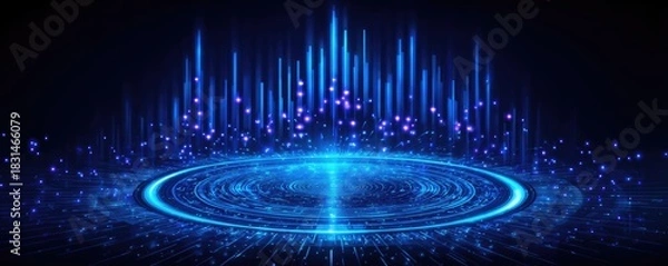 Fototapeta Futuristic ai driven financial management fintech platform concept. Futuristic blue abstract digital wave glowing in dark background.