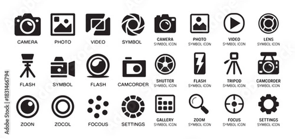 Fototapeta Camera black simple line vector icon set illustration for web mobile and creative design contains icons such as camera flash