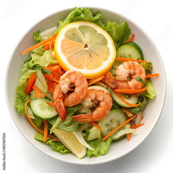 Obraz Fresh Shrimp Salad with Lemon and Vegetables
