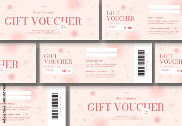 Fototapeta Gift Certificate, Voucher & Coupon Template for Festive Holiday Marketing with Red Background