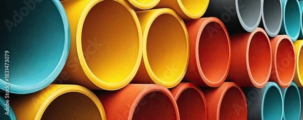 Fototapeta Industrial piping in unique color scheme concept. Colorful industrial pipes stacked in a modern arrangement.