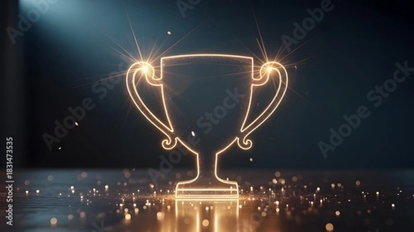 Fototapeta Glowing trophy cup outline with sparkles success and achievement concept
