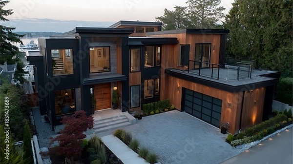 Fototapeta Close up of a computer motherboard shining with light like a futuristic city interior at night