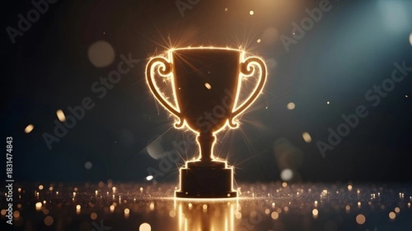 Fototapeta Glowing trophy cup with sparkles symbolizes win and accomplishment concept