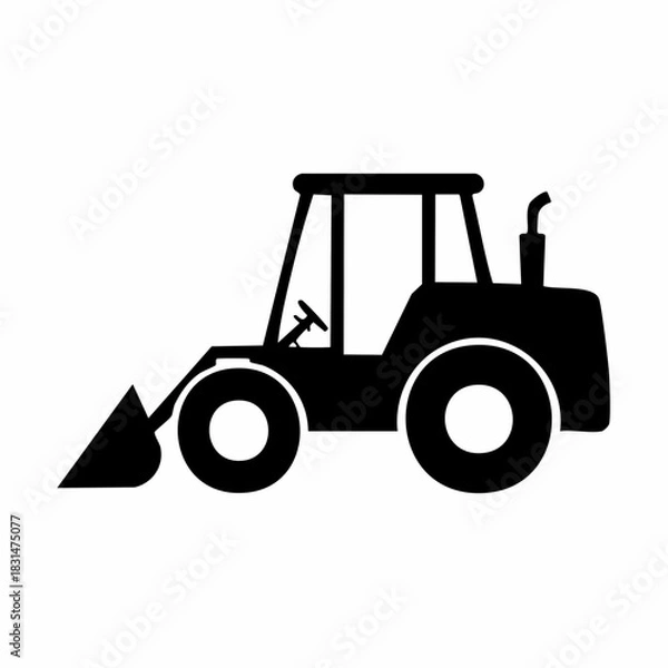 Fototapeta Black Excavator Loader Vector Illustration Heavy Machinery Graphic