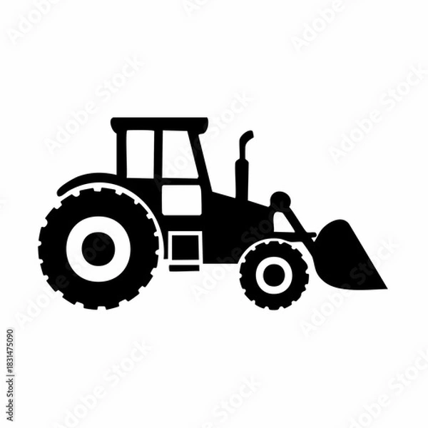 Fototapeta Black Tractor Vector Illustration Farm Vehicle Outline Design For Agricultural Projects