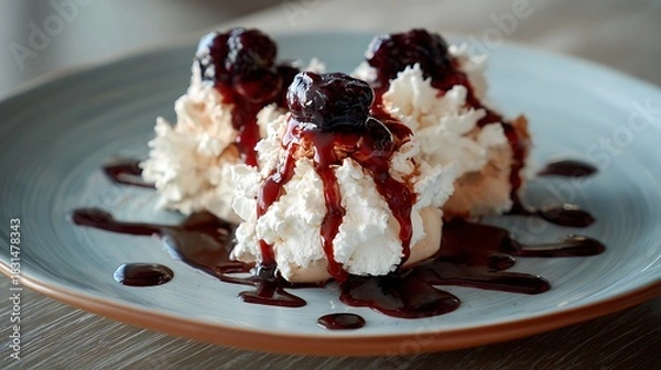 Fototapeta Delicious sweet vanilla and chocolate ice cream dessert served in a bowl