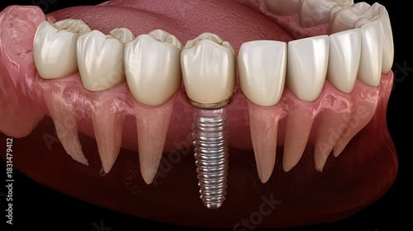 Fototapeta Dental healthcare with tooth model showing implant, instruments, and X-ray for oral medicine and hygiene