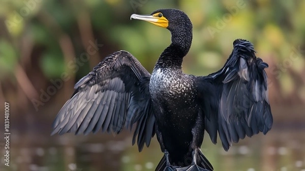 Fototapeta Great blue heron or grey heron wild bird portrait with beak and feathers by water in Florida