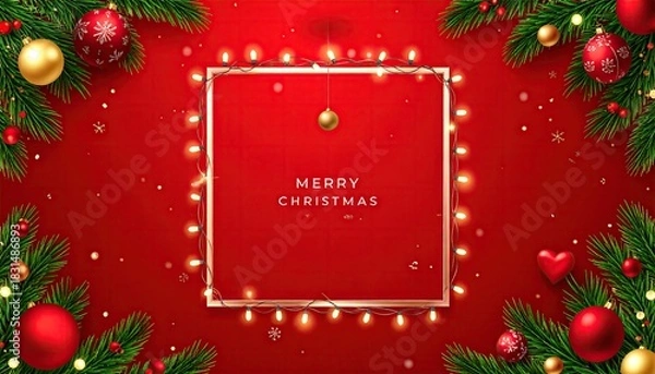 Fototapeta Festive Christmas Background with Ornaments and Fairy Lights.