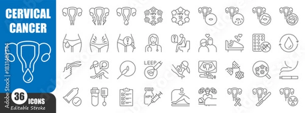Fototapeta Cervical cancer thin line icon . Editable stroke . Vector .