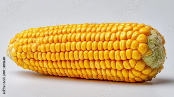 Fototapeta Close up of a single ear of yellow corn with visible kernels against a plain background