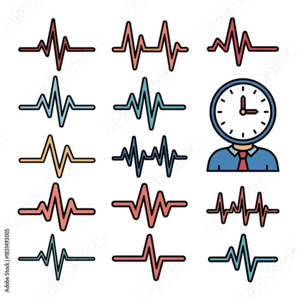 Obraz Medical pulse waves with cartoon clock character
