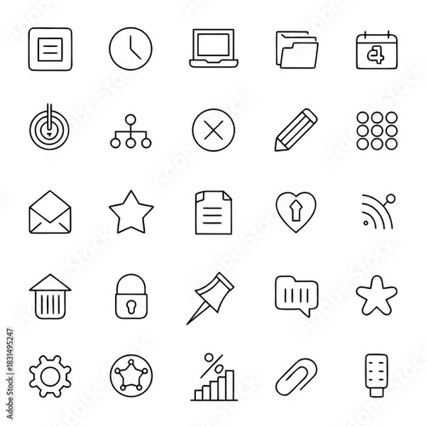 Fototapeta Black outline icons for web and app interface white