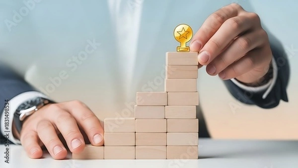 Fototapeta Reaching the Top: Building Blocks to Success