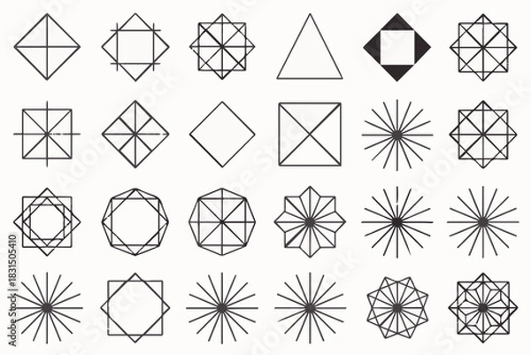 Fototapeta Collection of 25 Geometric Grid-Based Minimalist Icons