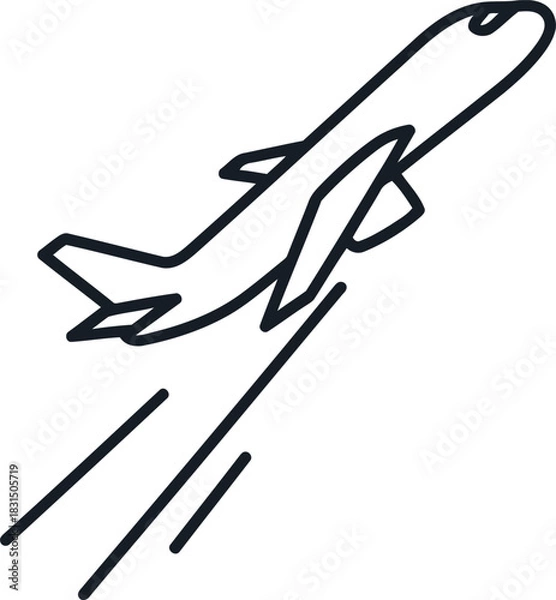 Obraz Simple line icon of an airplane taking off or ascending, isolated on white background