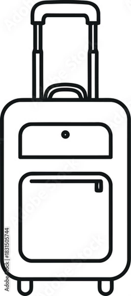 Fototapeta Outline icon of a rolling suitcase with telescoping handle isolated on white background
