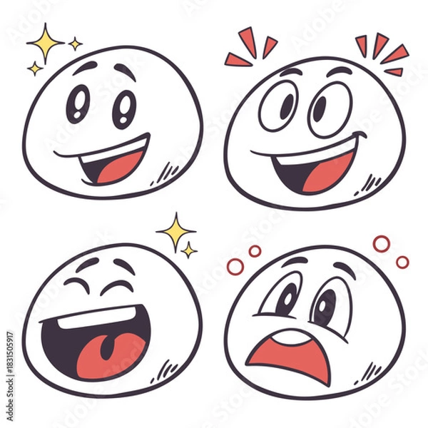 Fototapeta Four cartoon faces showing different emotions expression
