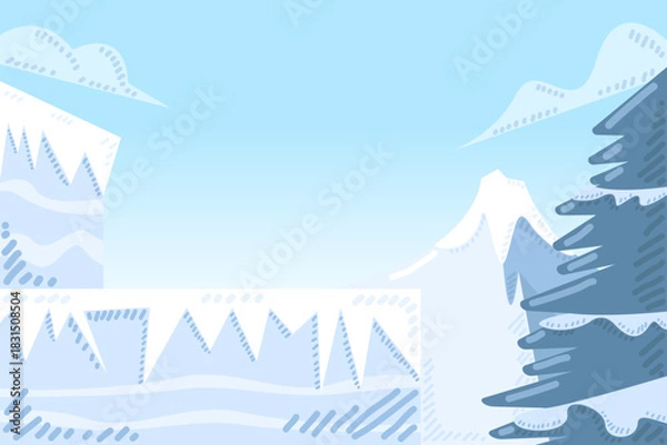 Obraz Winter landscape with ice floor freezing cold and pine on mountain and blue sky background with snow.