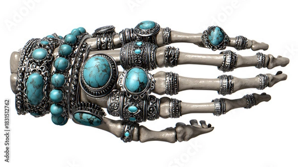 Obraz Skeleton Hand with Turquoise Jewelry