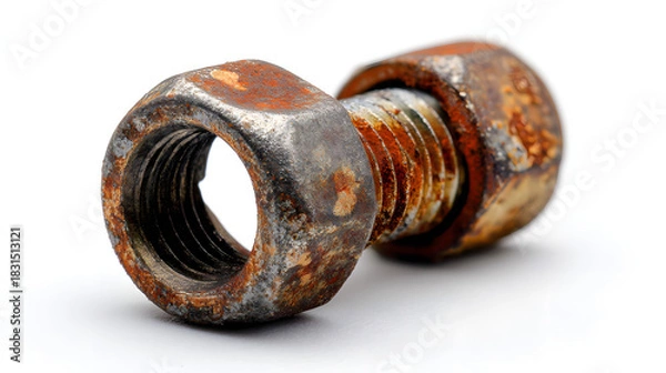 Obraz Rusty Bolt and Nut Isolated on White