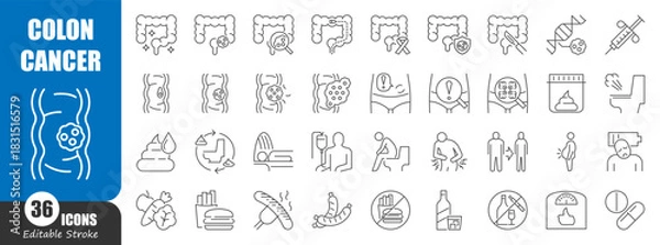Obraz Colon cancer thin line icon . Editable stroke . Vector .