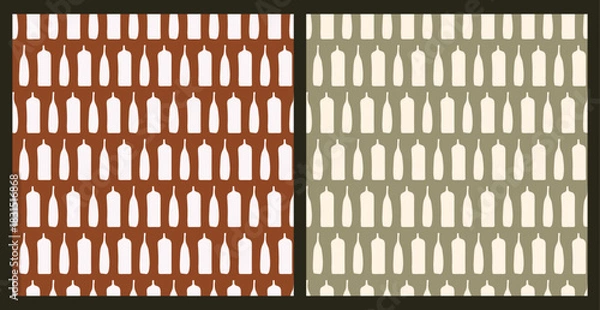 Obraz Pattern pack of seamless rows of abstract bottle and tall vase silhouettes on terracotta and sage green backgrounds