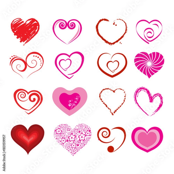 Obraz set of pink and red hearts