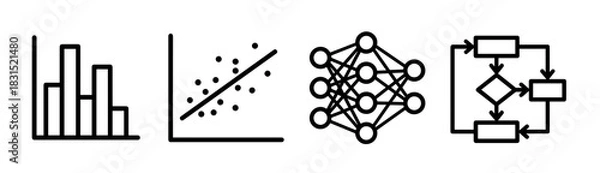 Obraz Data science, machine learning, and ai algorithm process icons