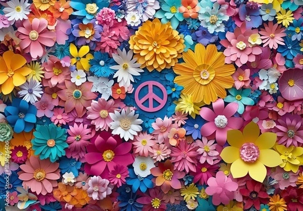 Fototapeta A vibrant and colorful paper flower background with various shapes