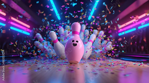 Obraz a bowling ball rolling down the lane hitting pins