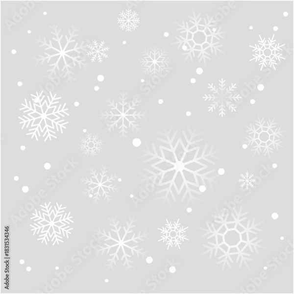 Obraz 雪降るイメージの雪の結晶と雪のシンプルな背景イラスト