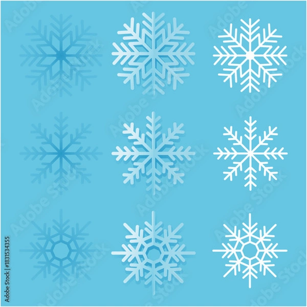 Obraz シンプルな雪の結晶のバリエーションセット