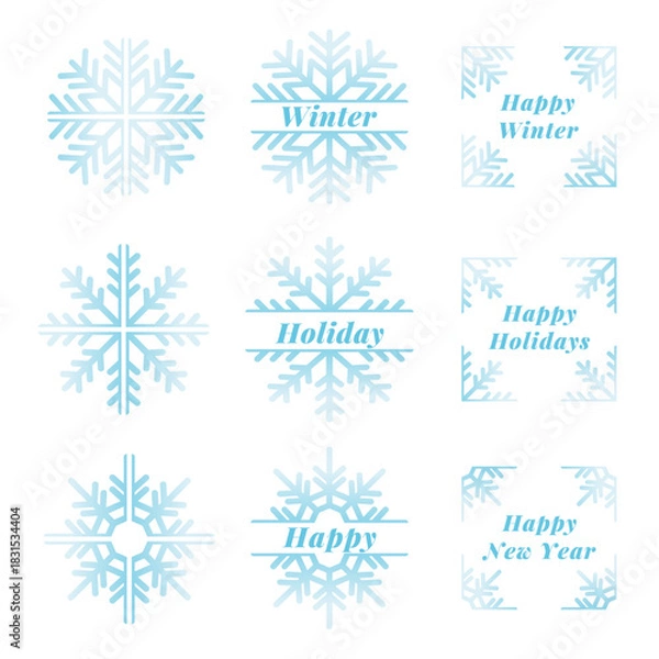 Obraz 青のグラデーションがきれいな雪の結晶の素材セット