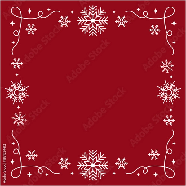 Obraz キラキラと雪の結晶のレトロなデコレーションフレーム 背景