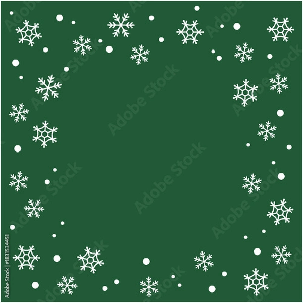 Obraz 雪の結晶を散りばめたシンプルなグリーンの背景フレーム