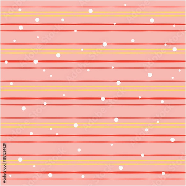 Obraz かわいいピンクと赤のボーダー柄と白いドットの背景