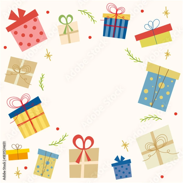 Obraz クリスマスのかわいいギフトボックスのフレーム