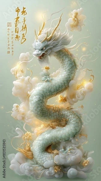 Obraz Majestic dragon dance fantasy realm digital art enchanted atmosphere aerial perspective mythical representation