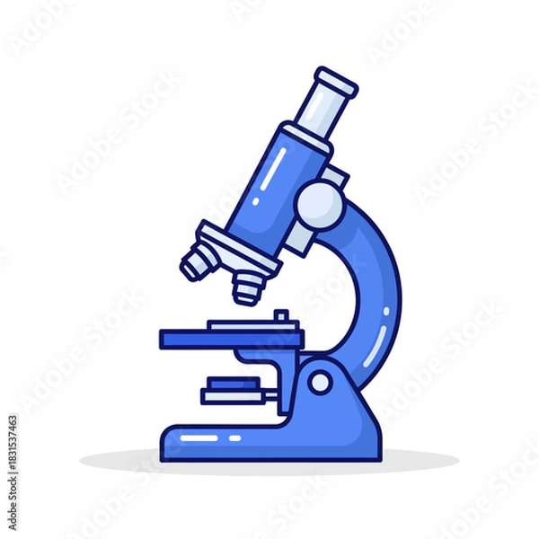Fototapeta Illustration of a blue microscope with visible lens system for scientific research and discovery