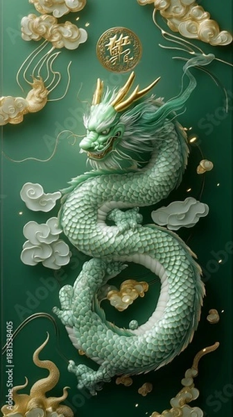 Fototapeta Mythical dragon artwork traditional asian style digital art fantasy environment close-up view cultural significance