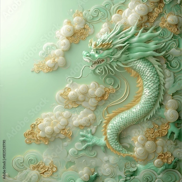 Fototapeta Mystical dragon artwork digital art fantasy realm surreal environment high angle view mythical concept