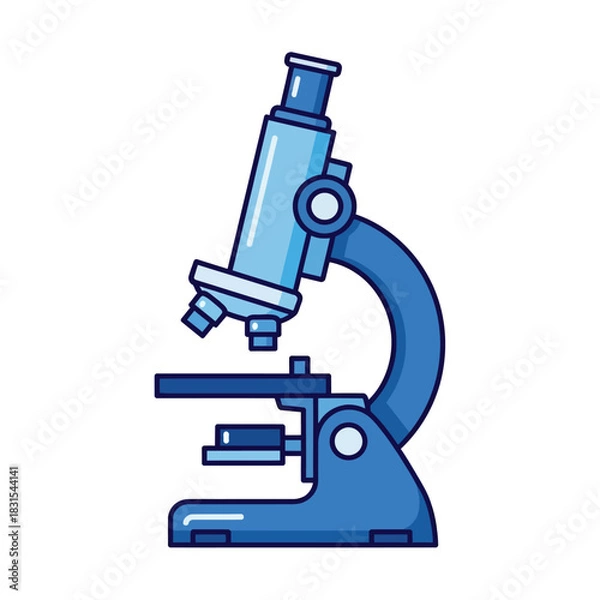 Fototapeta Blue microscope illustration depicting scientific equipment and laboratory analysis tool for