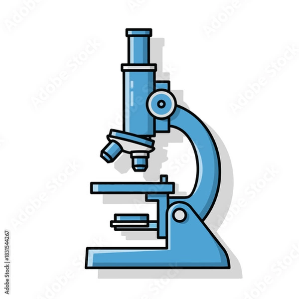 Fototapeta Illustration of a stylized blue microscope against a white background for scientific research