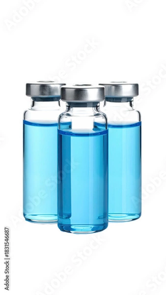 Obraz Blue liquid in glass vials. Dark backdrop