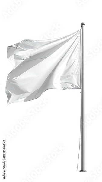 Obraz White flag waving on pole, dark background