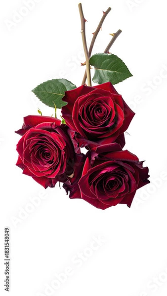 Obraz Three deep red roses tied together